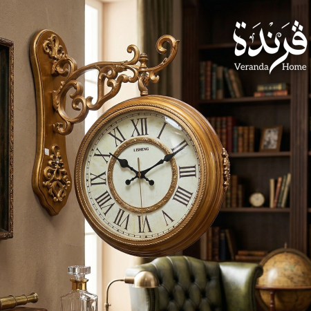 ساعة حائط وجهين لون عسلي 33 سم